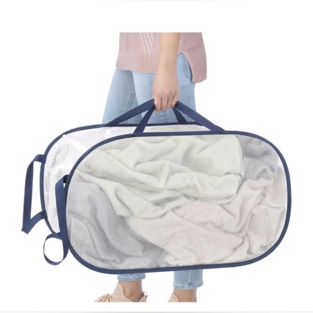 Whitmor Fabric Collapsible Hamper Blue/White 5588-7485-WNVY